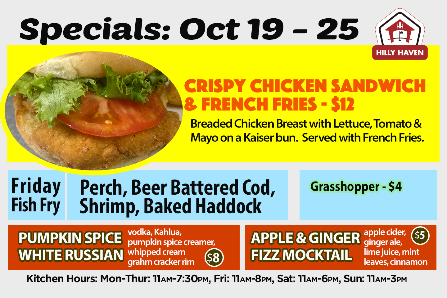 Food Specials at Hilly Haven Golf Course